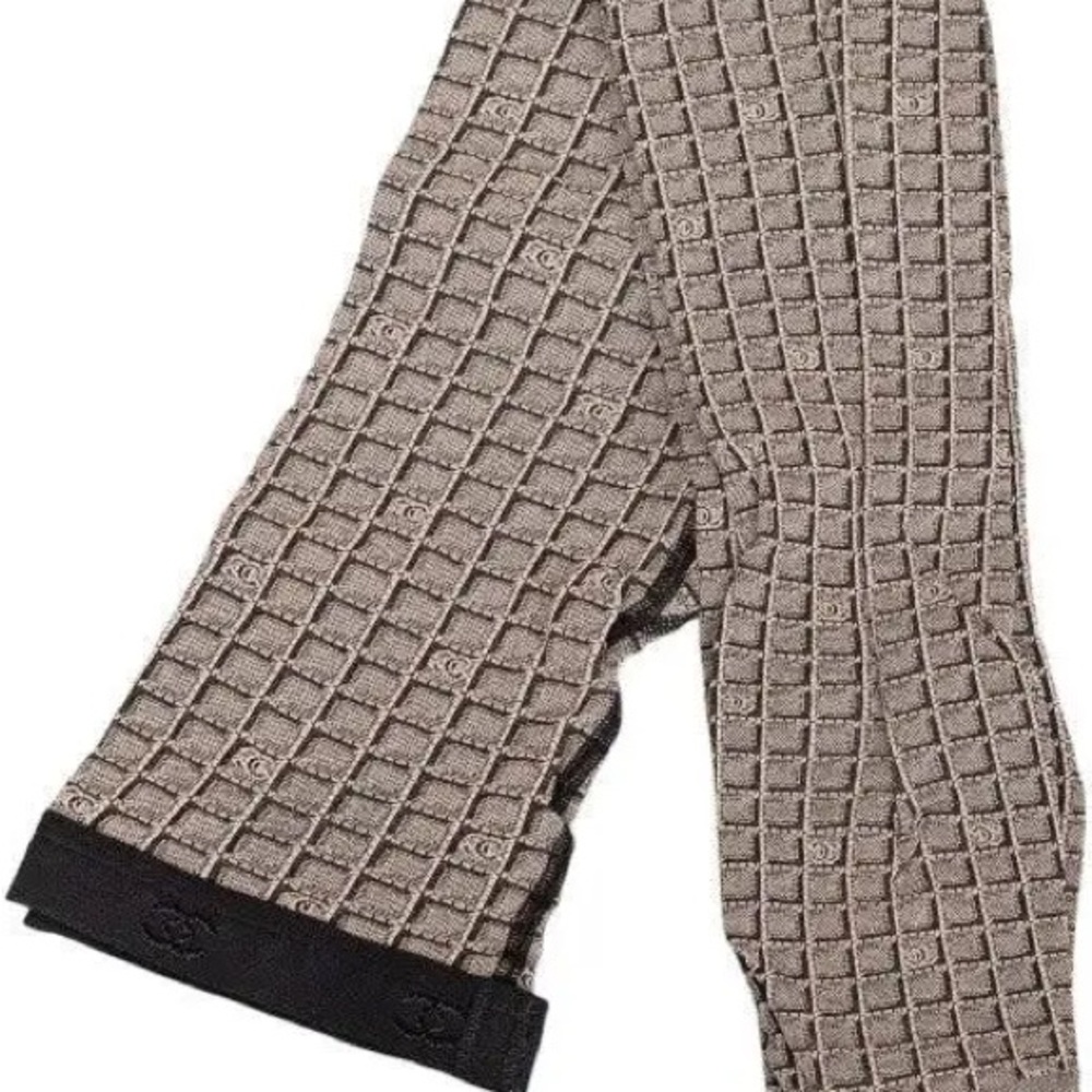 AUTHENTIC CHANEL Coco Mark Block Check Cotton Tights